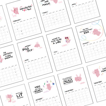 POSITIVELY PIGASUS 2026 Manifestation Calendar | Black & White Digital Edition