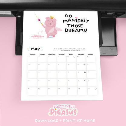 POSITIVELY PIGASUS 2026 Manifestation Calendar | Black & White Digital Edition